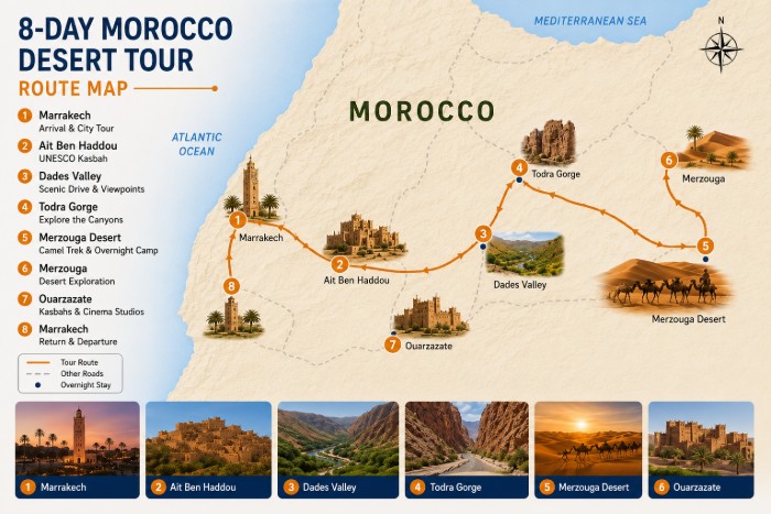 Morocco Desert Tour 1 Morocco desert tour itinerary map