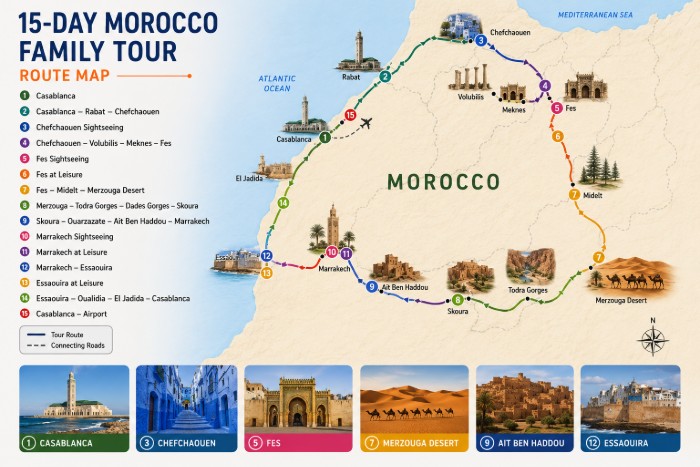 Morocco Family Tour 1 Morocco family tour itinerary map