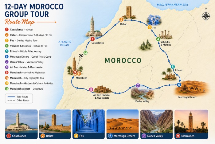 Morocco Group Tour 1 morocco group tour itinerary map
