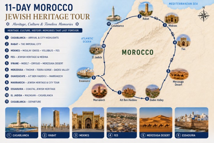 Morocco Jewish Tour 1 Morocco Jewish Tour itinerary map