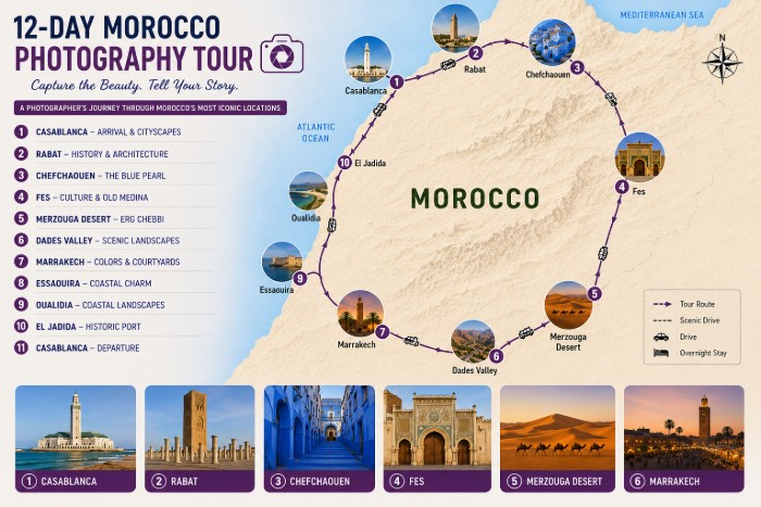 Morocco Photography Tour 1 Morocco photography tour itinerary map