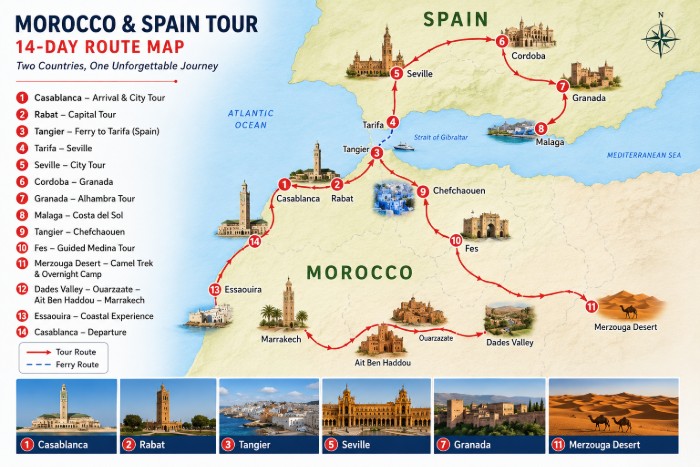 Morocco Spain Tour 1 morocco spain tour itinerary map