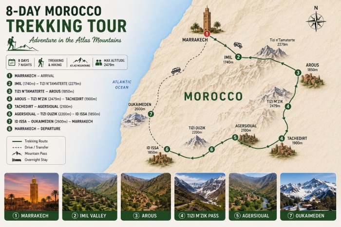 Morocco Trekking Tour 1 Morocco trekking tour itionerary map