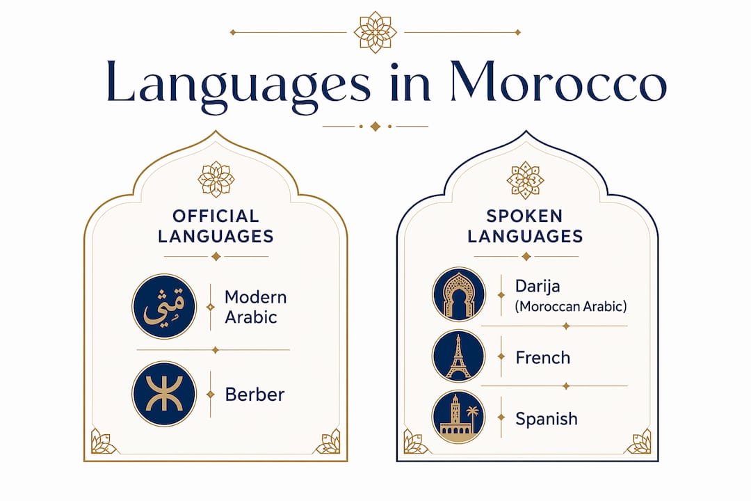 Morocco Language Guide: Essential Phrases for Travelers 1 Infographic comparing official and spoken Moroccan languages